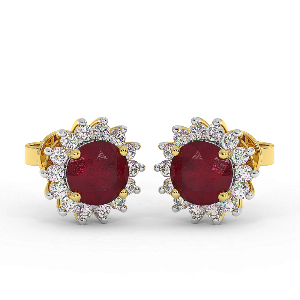 18K Gold Diamond Ruby Earrings