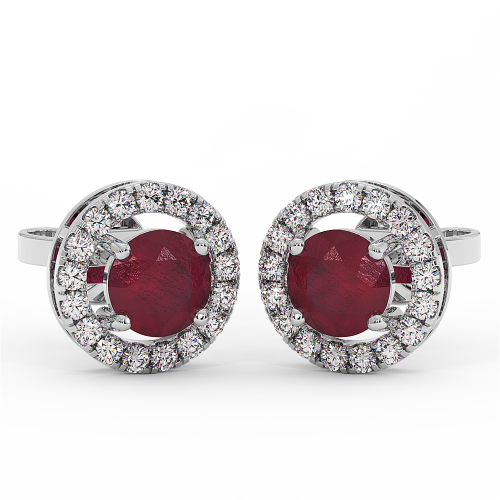 18K Gold Diamond Ruby Earrings