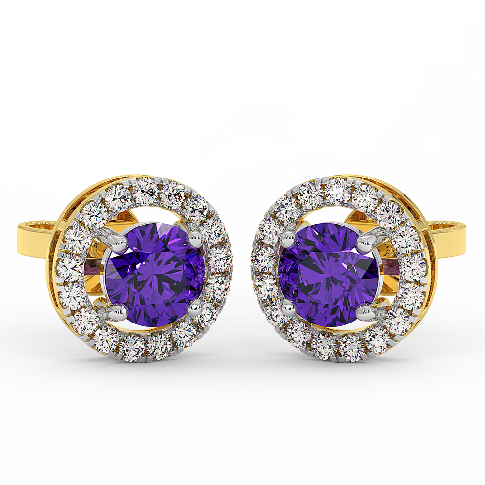 18K Gold Diamond Amethyst Earrings