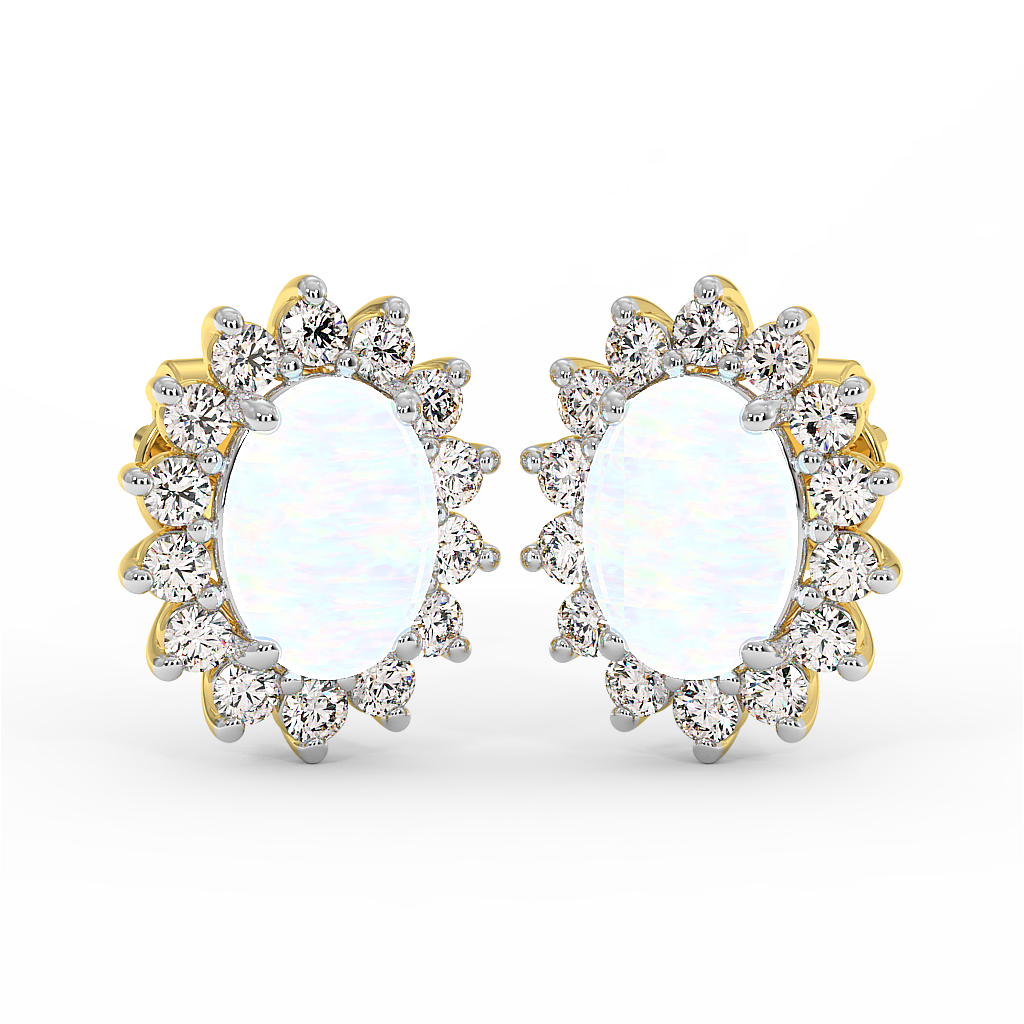 18K Gold Diamond Opal Earrings