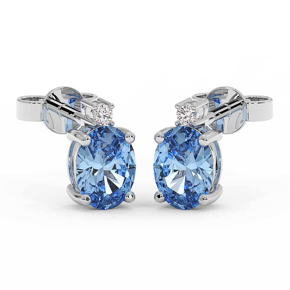 18K Gold Diamond Blue Topaz Earrings