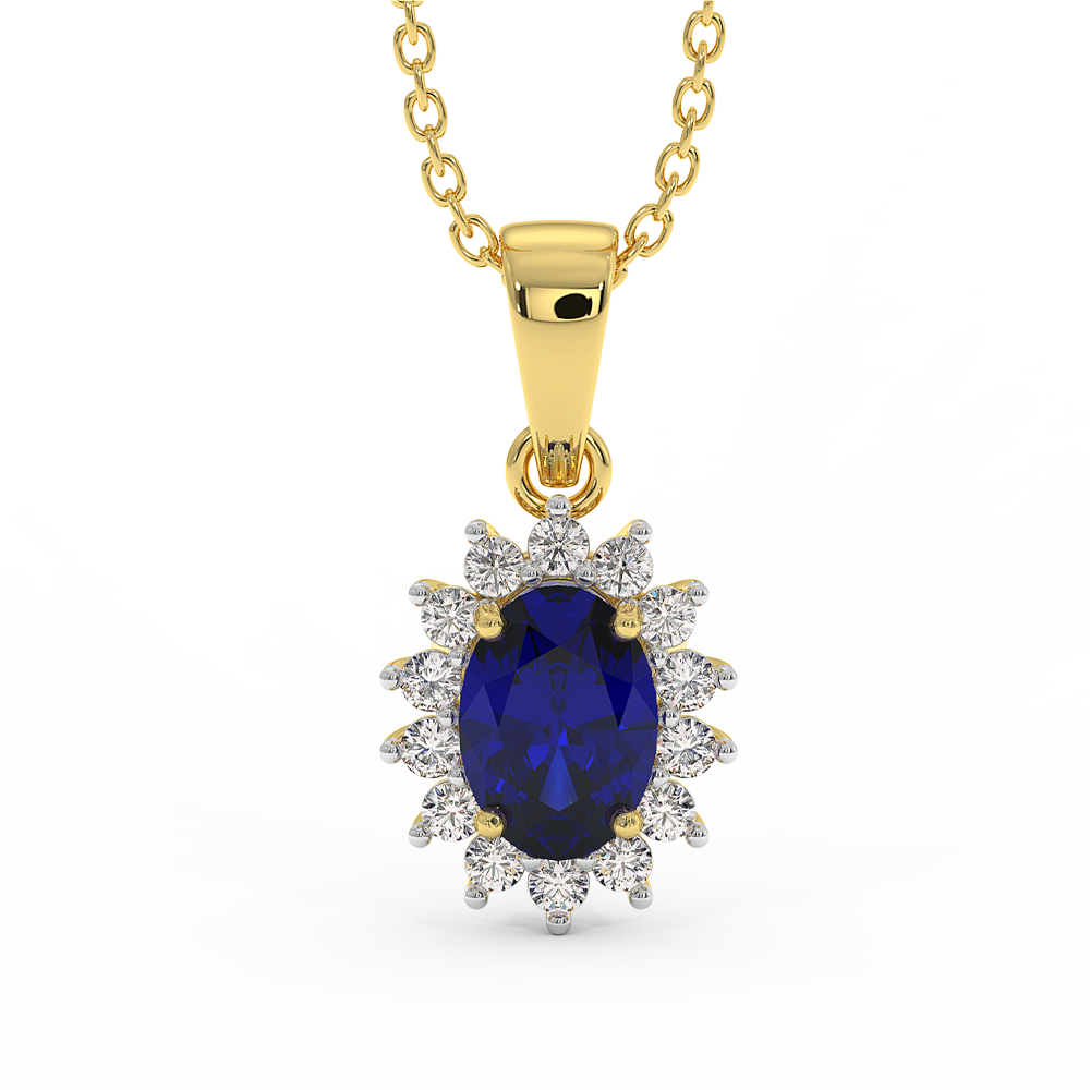 18K Gold Diamond Shapphire Pendant