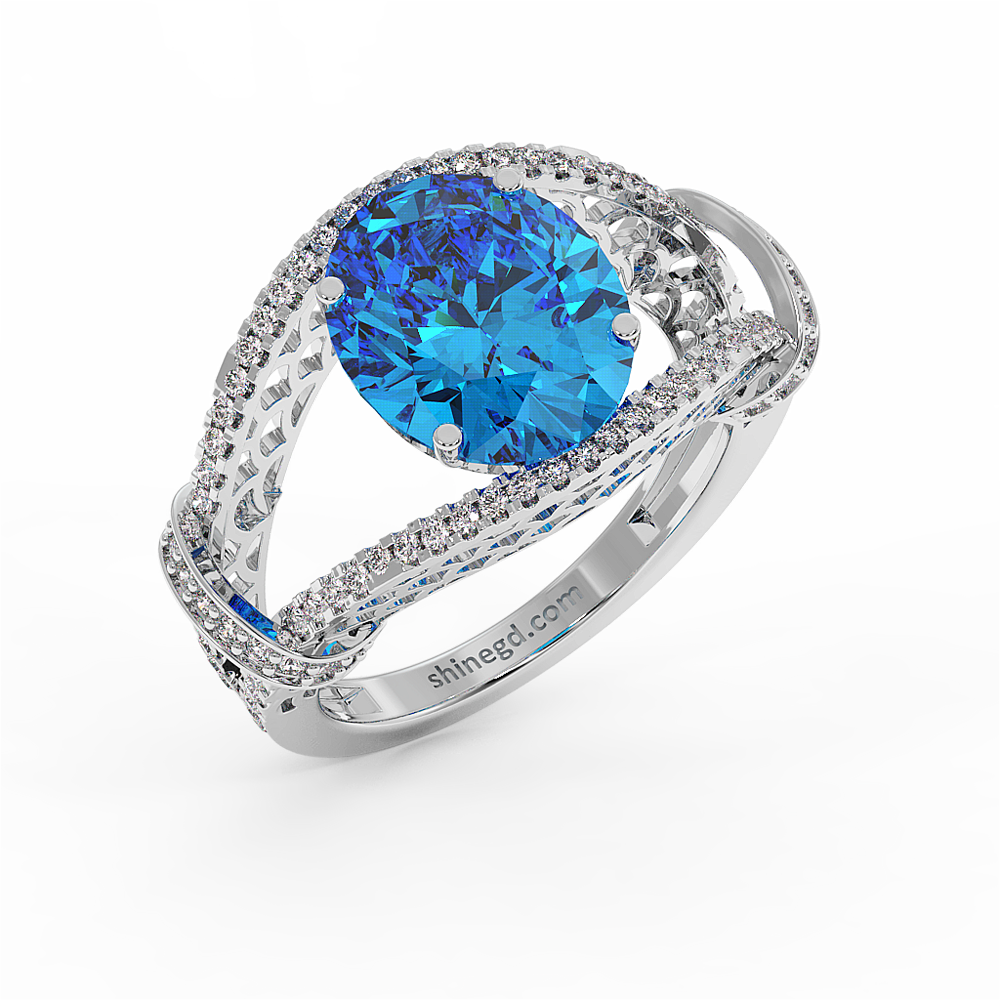 18K Gold Diamond Blue Topaz Ring