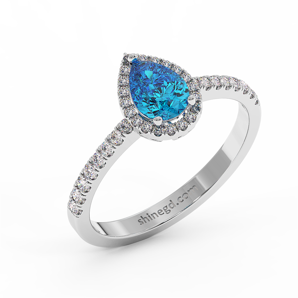18K Gold Diamond Blue Topaz Ring