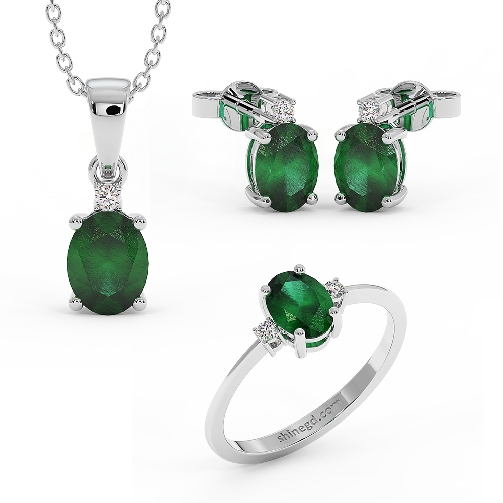 18K Gold Diamond Emerald Set