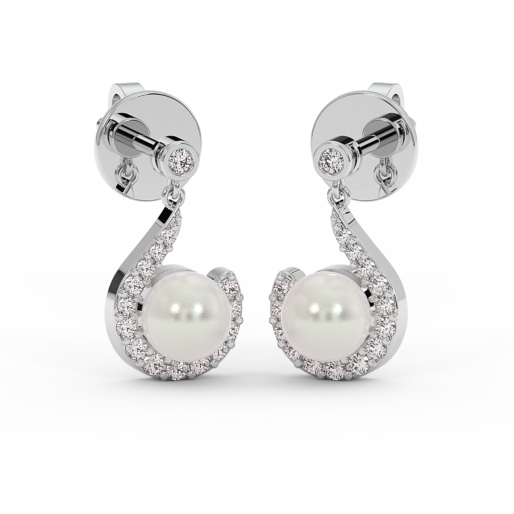 18K Gold Diamond Pearl Earrings 