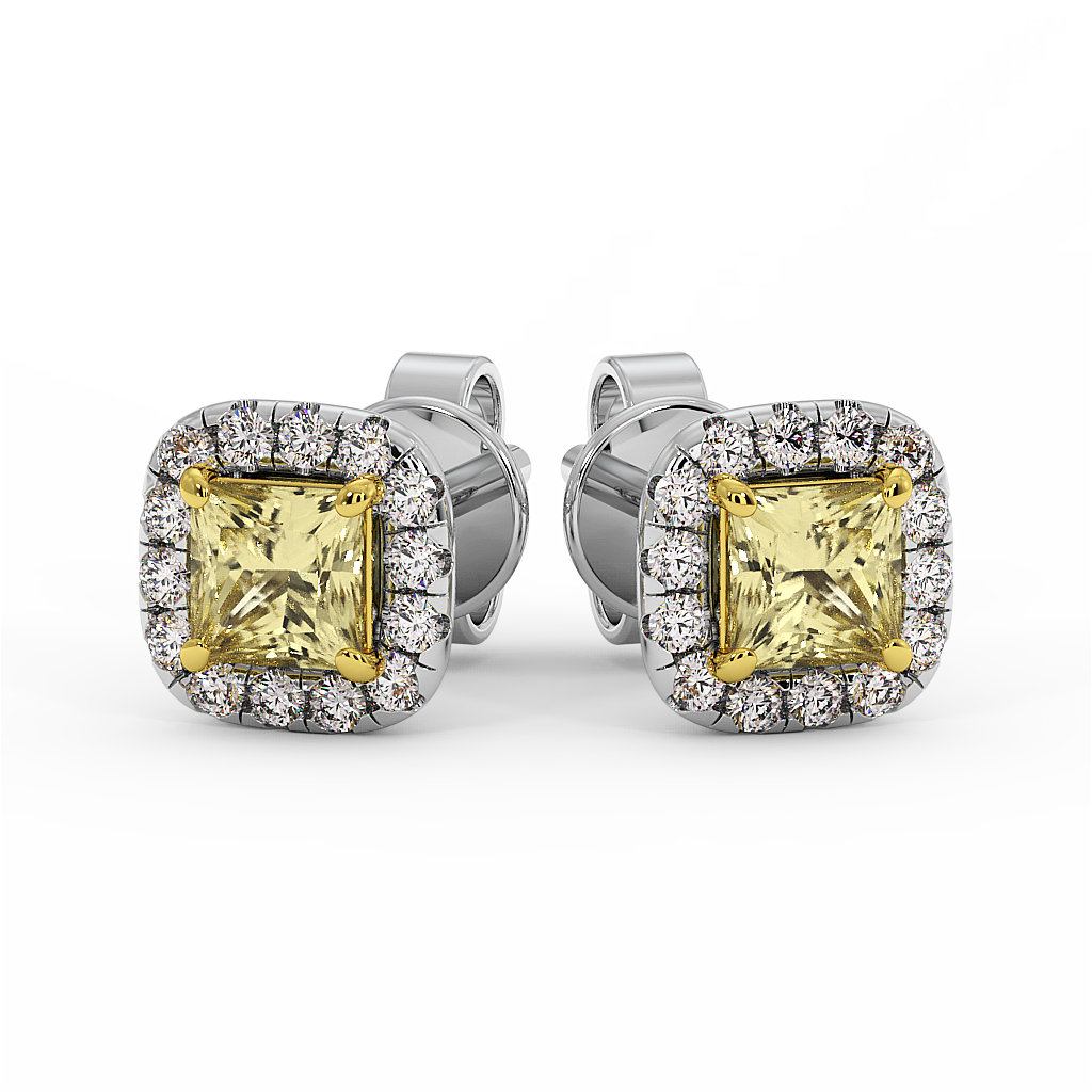 18K Gold Yellow & White Diamond Earrings 
